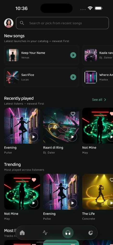 RepBeats music library with curated workout playlists